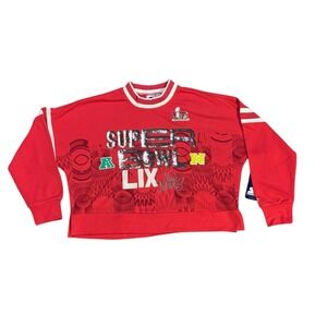 Starter Super Bowl LIX Pink Bling Cropped Sweatshirt Womens Large Sequins‎
